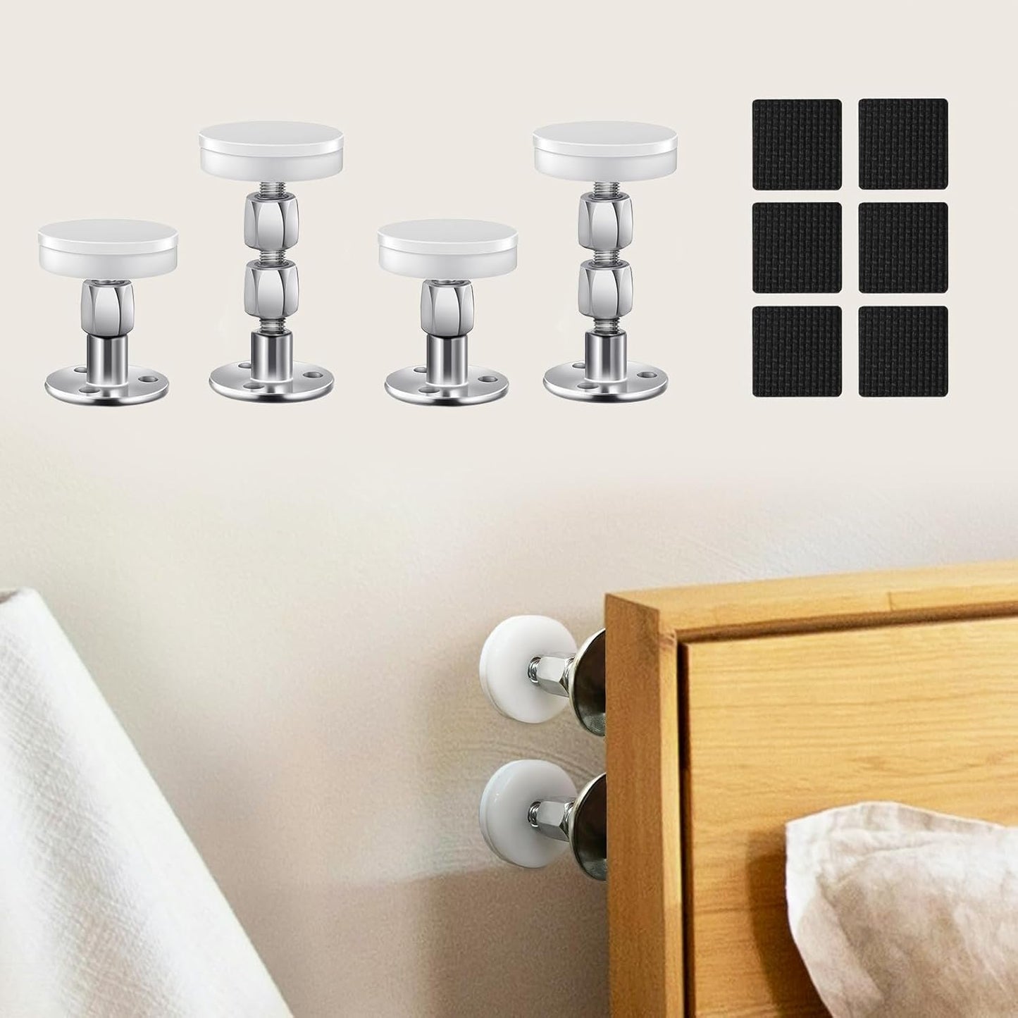 CRETBEL 4PCS Adjustable Bed Frame Anti-Shake Tool (Upgraded) for Loft Beds, Headboard Stoppers with Free Furniture Pads and Screws, Protect The Wall from Banging, Easy to Install (1.1-2.5in)
