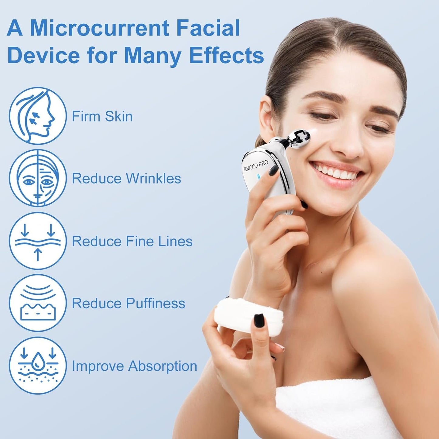 Microcurrent Face Massager,5 in 1 Electric Facial Roller Luminesce Sculpting Lifting Tightening Device Facial Sculptor for Neck Body Spa Gua Sha Tool Double Chin Beauty Tool(White)