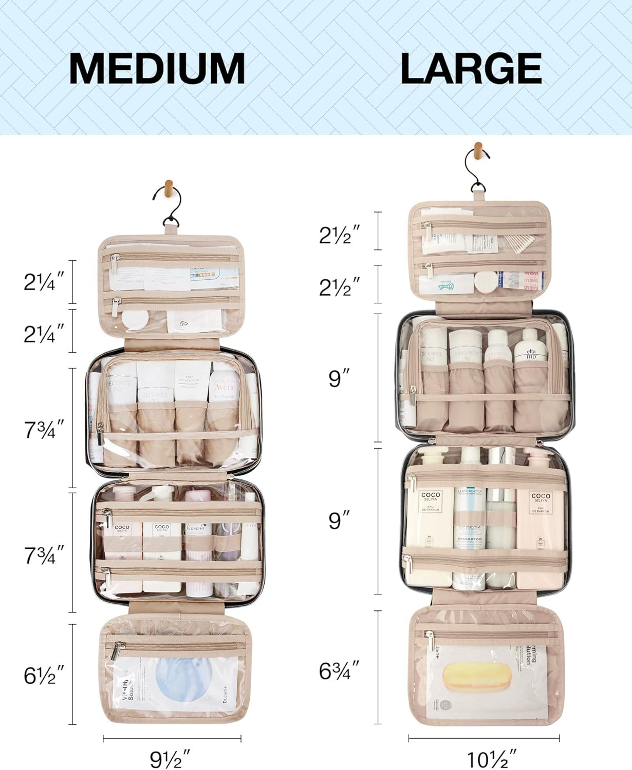 BAGSMART Toiletry Bag Hanging Travel Makeup Organizer with TSA Approved Transparent Cosmetic Bag Makeup Bag for Full Sized Toiletries (Black, Large)