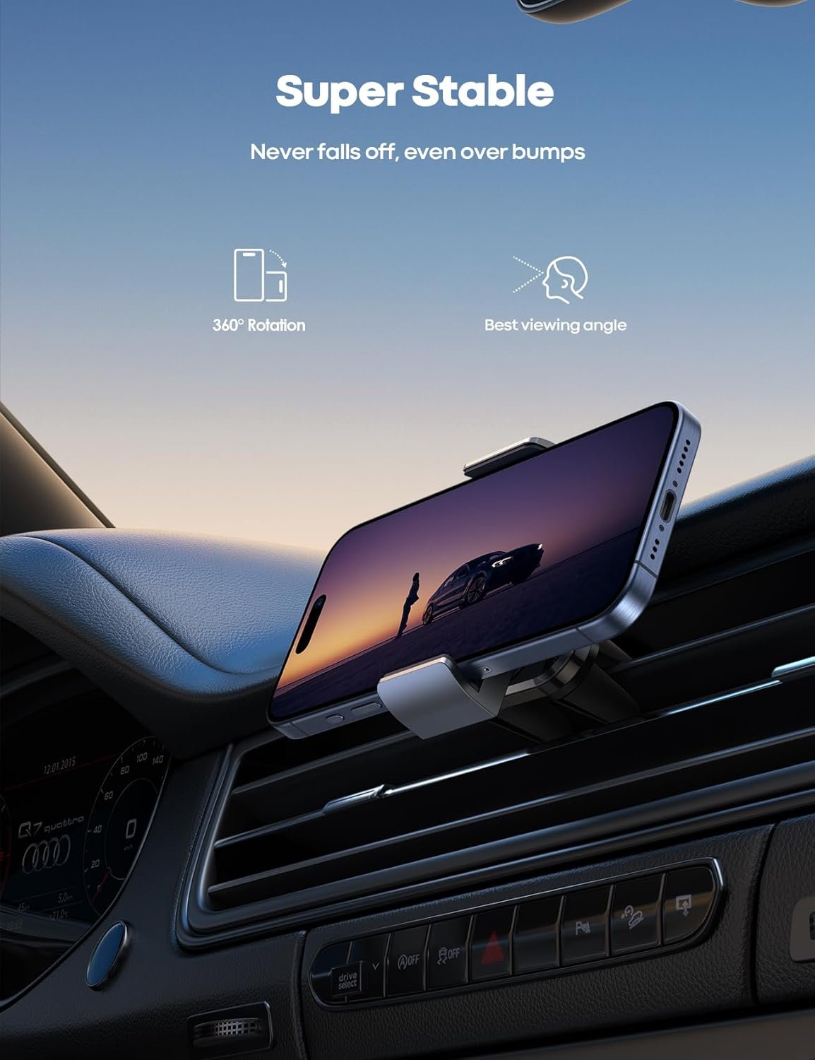 Lamicall Car Phone Holder – Phone Holder for Car Ventilation, 360 Rotation Port for iPhone 16 15 14 13 12 Pro Max Plus Mini XS XR X 8 7, Huawei, Samsung, Other Smartphones