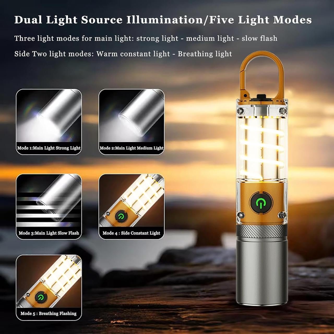 Clearhill LED Rechargeable Flashlight,Camping Light with Side Light,White Laser Beads,Super Bright Tactical Flashlight,6 Modes,Zoomable, Waterproof, for EDC,Camping Camping,Gift,Emergency