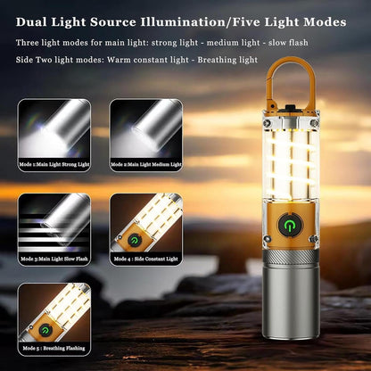 Clearhill LED Rechargeable Flashlight,Camping Light with Side Light,White Laser Beads,Super Bright Tactical Flashlight,6 Modes,Zoomable, Waterproof, for EDC,Camping Camping,Gift,Emergency