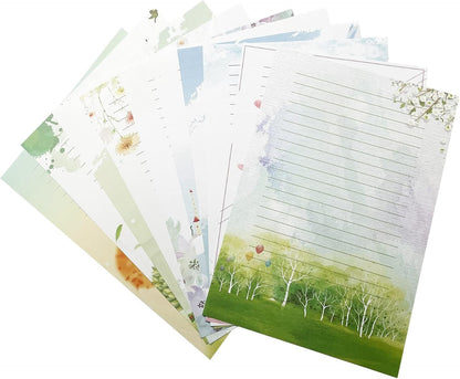 50 Pcs Writing Stationery Paper, Lined Writing Letter Paper Set, A4 Size, 10 Different Style
