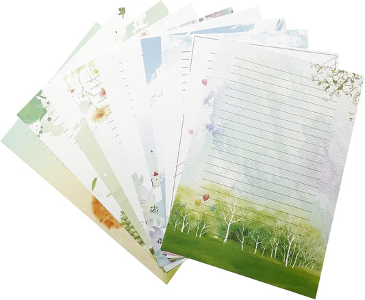 50 Pcs Writing Stationery Paper, Lined Writing Letter Paper Set, A4 Size, 10 Different Style