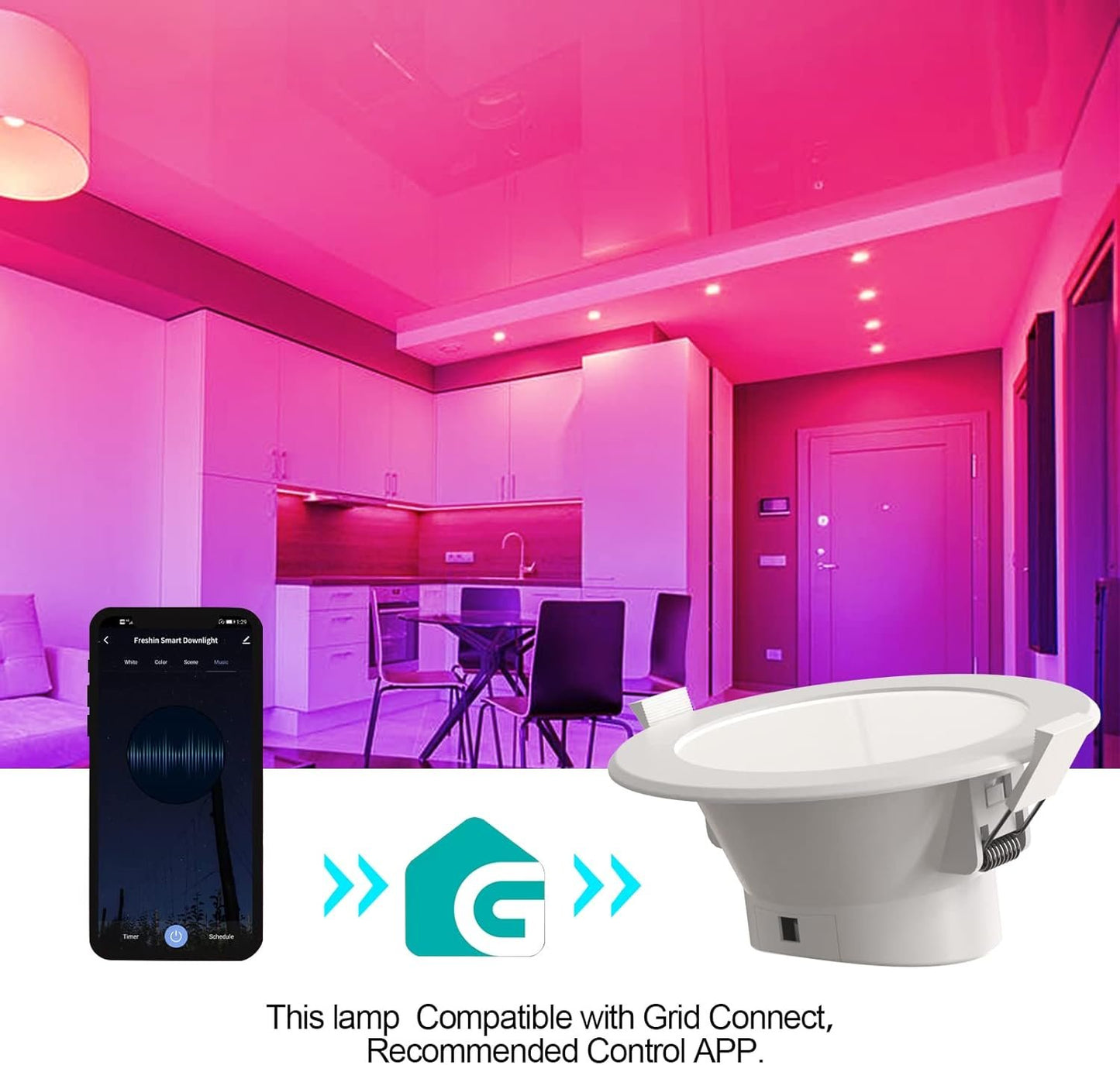 7Pandas Smart WiFi LED Recessed Downlight 90mm Cutout Ceiling Light Dimmable Color Changeable 2.4Ghz Only, Compatible with Alexa, Google Home No Hub Required (4 Pack)