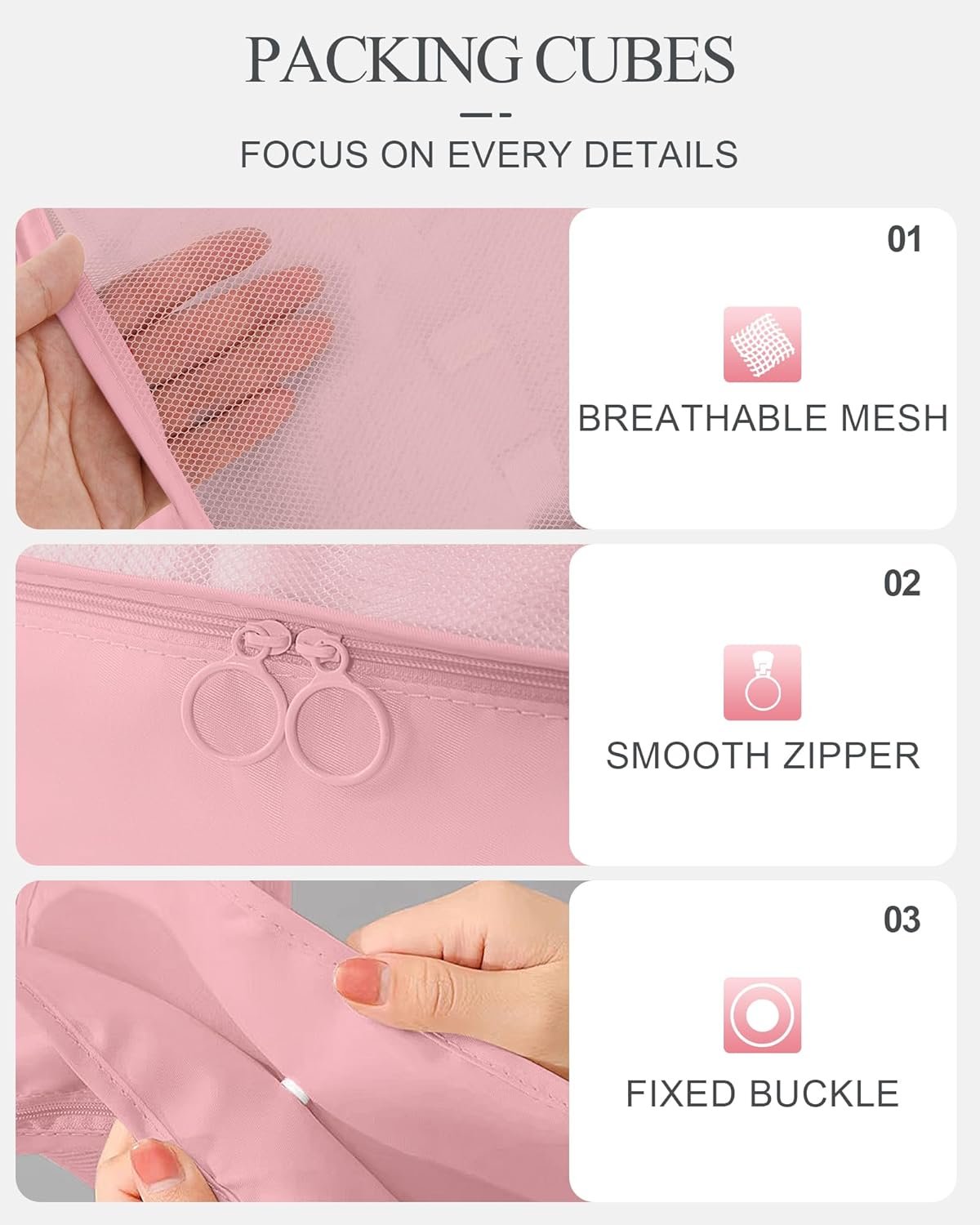 Packing Cubes for Suitcases, TRMFUSA 10 Pcs Packing Organizers, Luggage Organizers with Laundry Bags/Shoe Bag/Toiletry Bag (Pink)