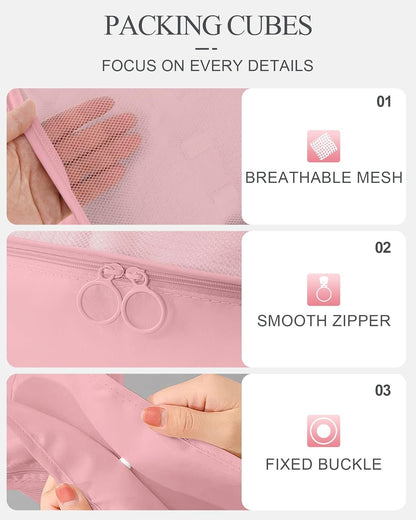 Packing Cubes for Suitcases, TRMFUSA 10 Pcs Packing Organizers, Luggage Organizers with Laundry Bags/Shoe Bag/Toiletry Bag (Pink)