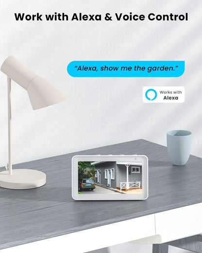 ieGeek Security Cameras Wireless Outdoor, 2K Solar Security Camera 360Â° PTZ with Spotlight & Siren, 2.4Ghz Outdoor Security Cameras, Color Night Vision, Compatible with Alexa, PIR, 2-Way Talk, White