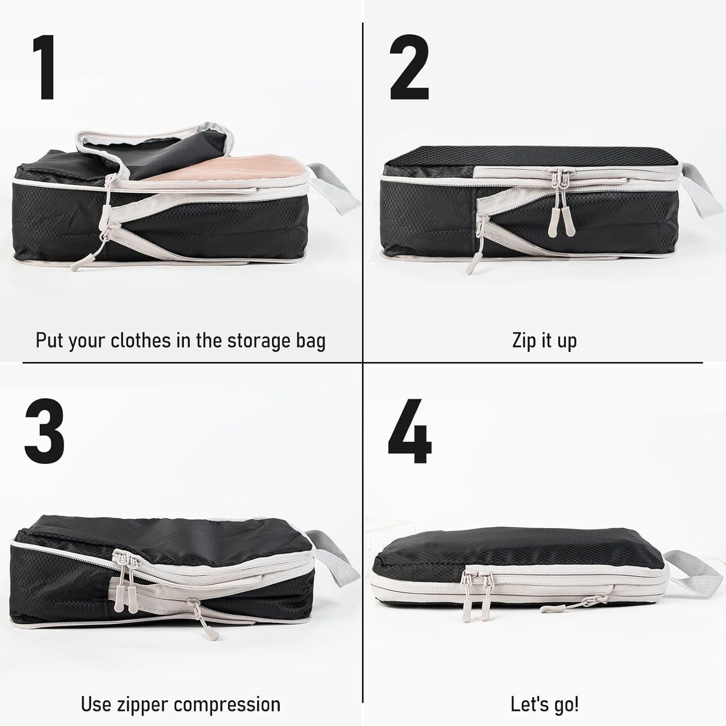 Compression Packing Cubes 5 Set Travel Luggage Packing Organizer Bag Expandable Travel Organizer Cubes For Carry On Luggage Suitcase Compressible Travel Essentials Accessories for Women Men Black