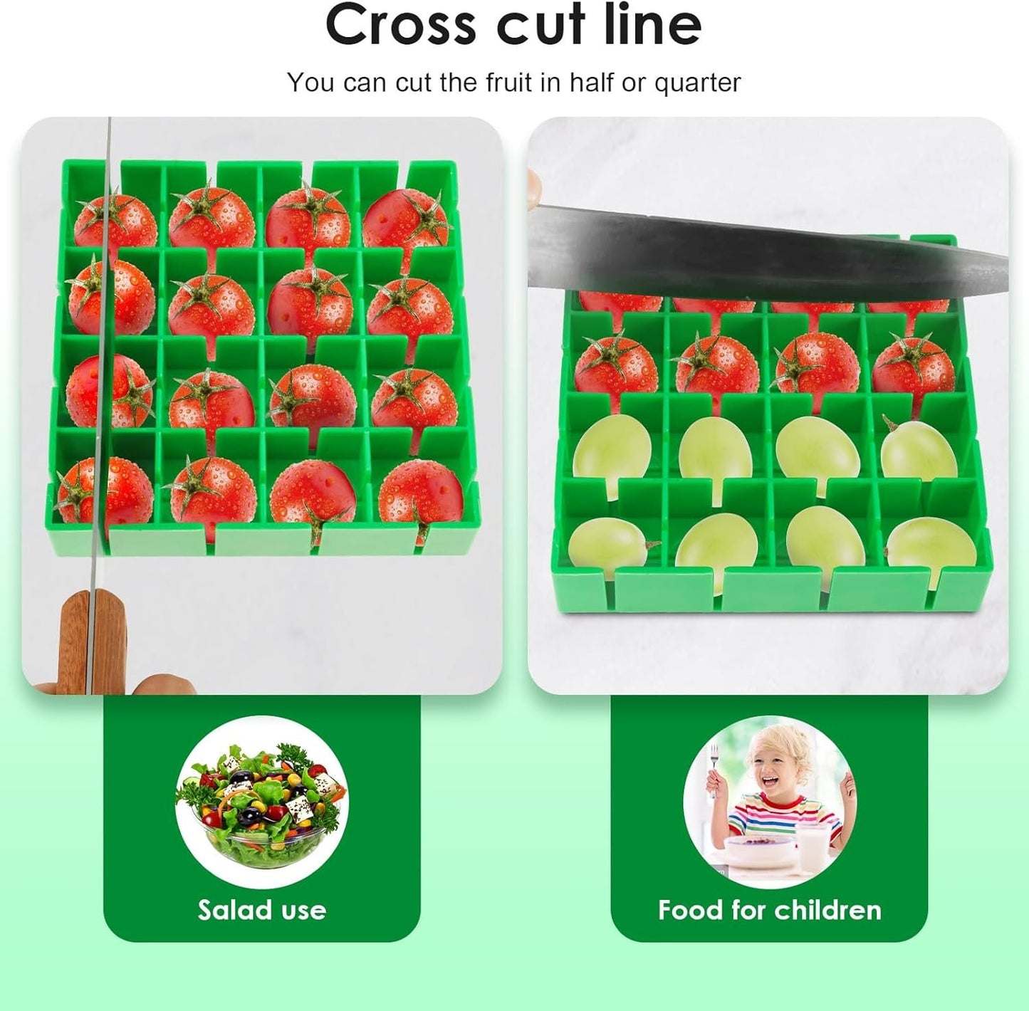 XYDHQS 2Pcs Grapes Cherry Tomatoes Cutter Slicer, Food Grade Grape Cutter Tool, 16 Compartments Finger Safe Cherry Tomato Slicing Tool, Perfect for Kids Snacks, Salad Prep