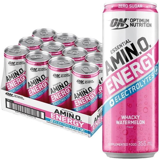 OPTIMUM NUTRITION Amino Energy + Electrolytes Sparkling Hydration Drink, Watermelon Flavour, 355ml, 12 Pack