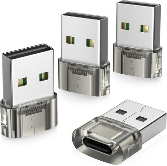 Basesailor USB to USB C Car Adapter 4Pack,Type C Female to A Male CarPlay Charger USBC Cable Connector for Samsung S25 S24 A55,iPhone 16 16e 15 Pro Max,Not for iPad/Magsafe/Home/Pod