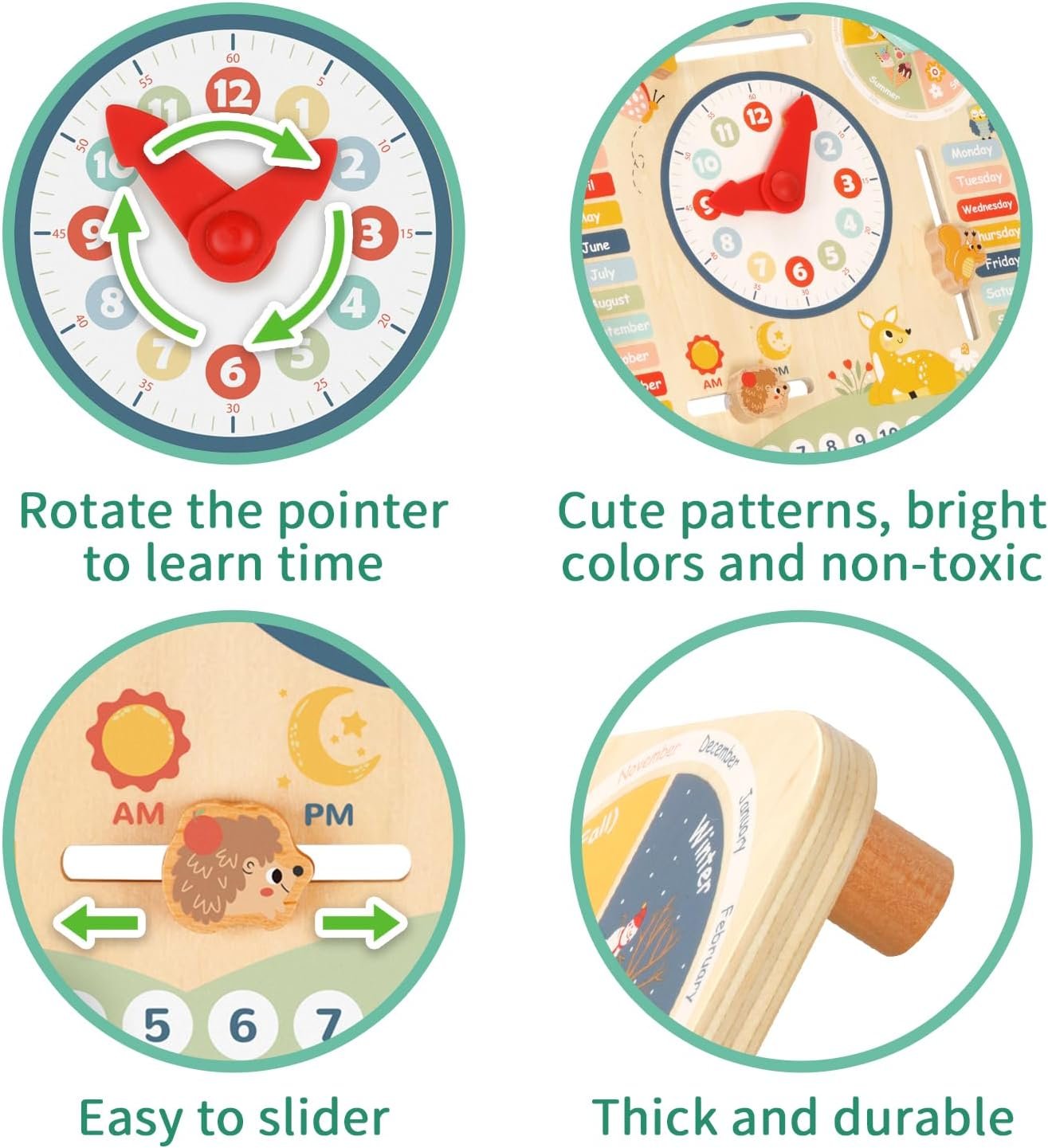 OOOK Kids Daily Calendar Montessori Educational Wooden Learning Toys My Calendar Clock Wooden Toys for Toddler Kids