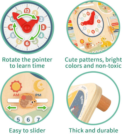 OOOK Kids Daily Calendar Montessori Educational Wooden Learning Toys My Calendar Clock Wooden Toys for Toddler Kids