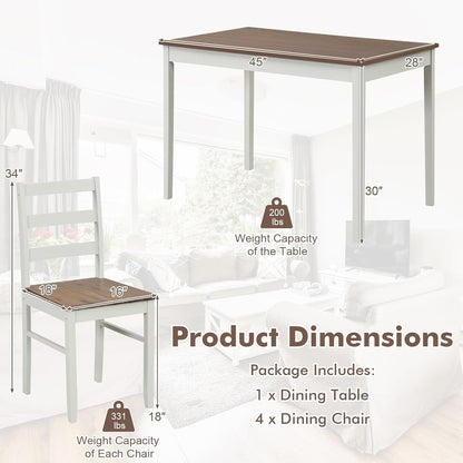 COSTWAY Dining Table Set for 4, Wood Kitchen Table Chairs Set with Rubber Wood Legs, Space-Saving Design, Modern 5-Piece Dinette Set for Small Place, Kitchen, Dining Room, Restaurant (Brown)
