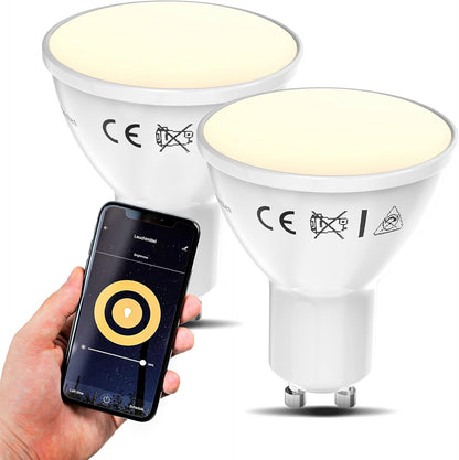 B.K.Licht Smart GU10 LED Light Bulbs, Dimmable with Smartphone App, Warm Light 2700K, Voice Control, 2 x Wi-Fi Bulbs, 5.5W 350Lm, GU10 Spotlight