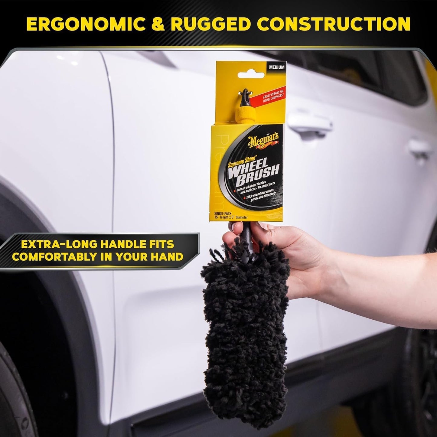 MEGUIAR'S X1902EU Microfibre Wheel Brush – Car Cleaning – Safe, Without Risk of Scratches, Durable Handle – Medium Size