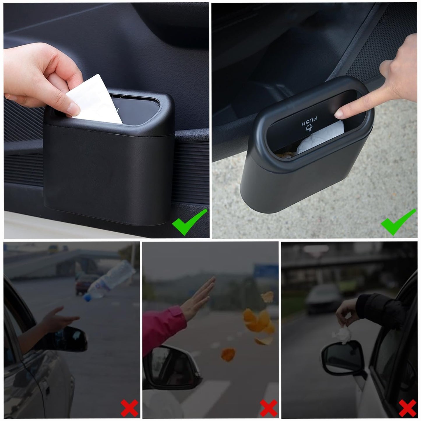 Zhufas 2 Pieces Car Rubbish Bin with 80 Bags, Car Trash Can with Lid, Car Accessories, Interior Car Accessories (Black)