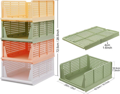 jocabo Folding Wardrobe Storage Shelf Baskets Box 4-Pack Plastic Drawer Organizer Stackable Cloth Closet Container Bin Cube Home Office Bedroom Laundry Drawer Crate Book Goods Organization -Colorful