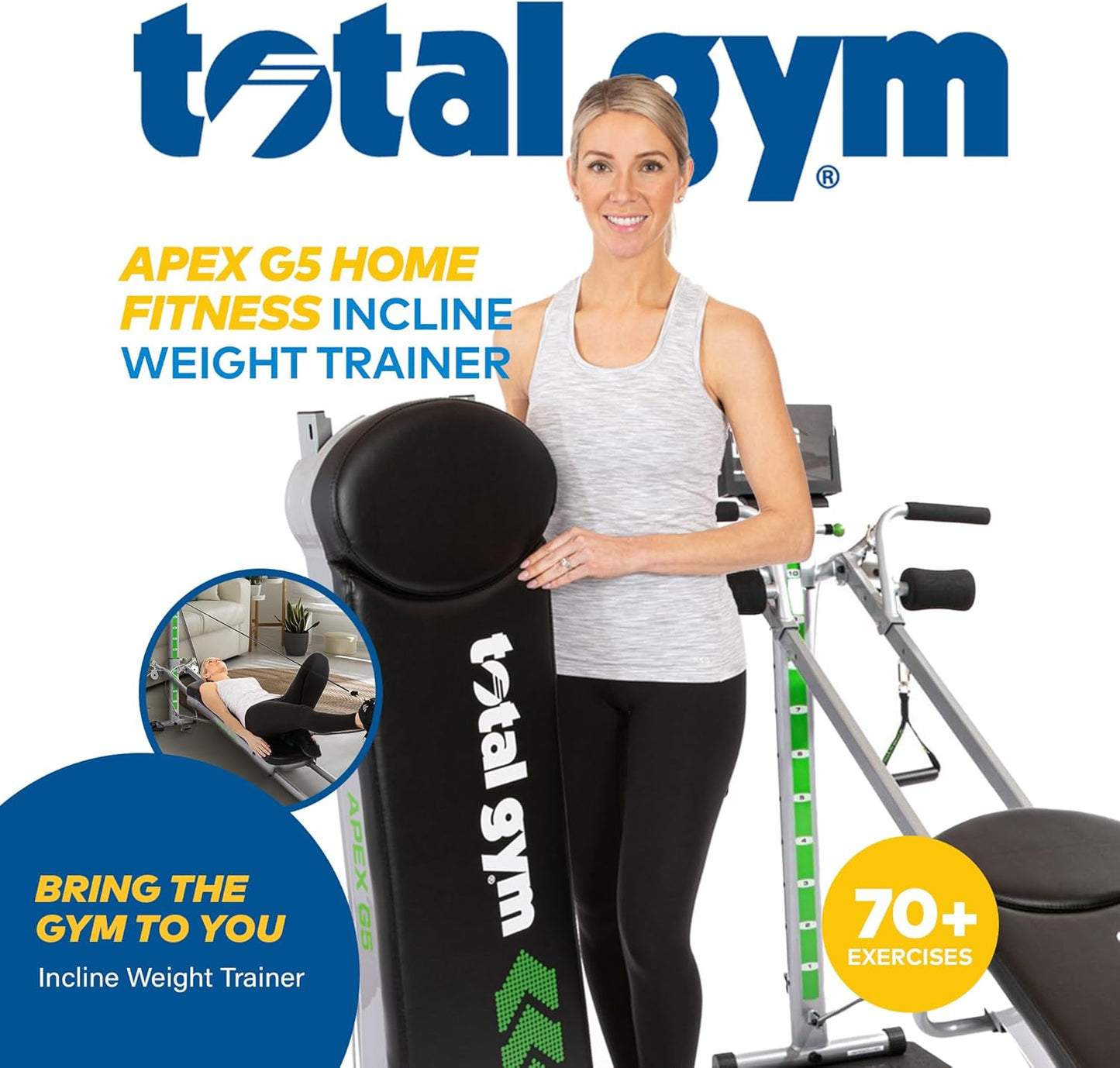 Total Gym APEX Versatile Indoor Home Workout Total Body Strength Training Fitness Equipment with 6, 8, or 10 Levels of Resistance and Attachments