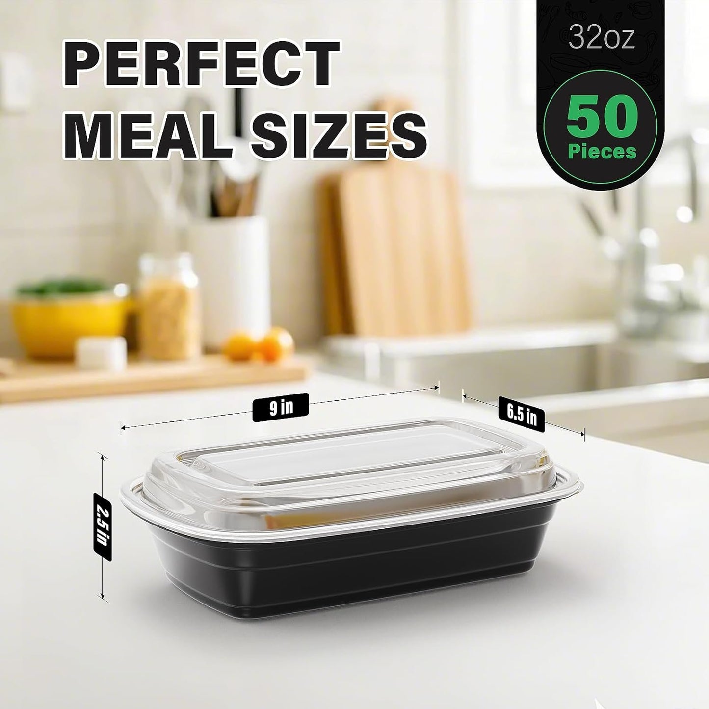 Meal Prep Container, 50 Pack 32 oz Food Storage Containers with Lids, Bento Box Reusable Plastic Lunch Box, BPA Free Take-Out Box Microwave Dishwasher Freezer Safe