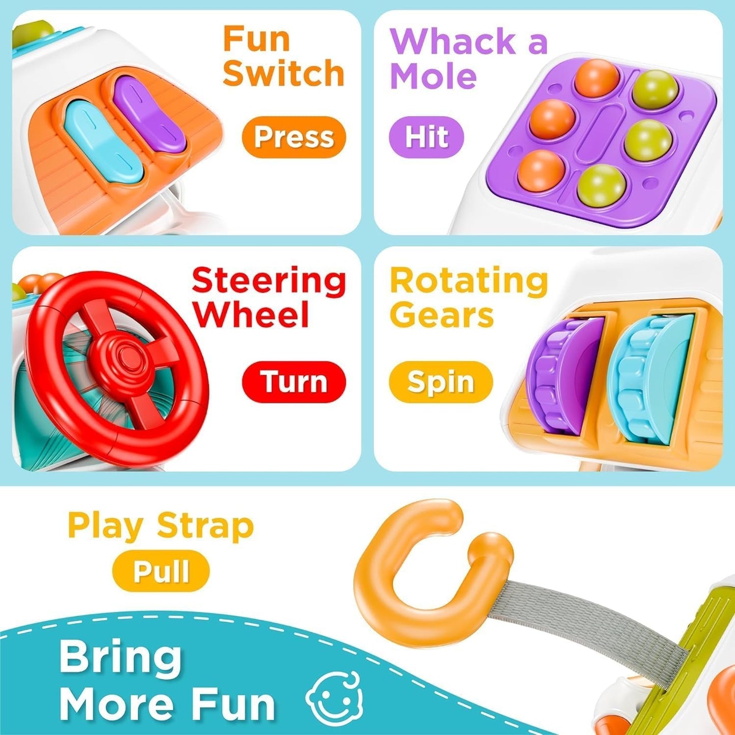 Baby Busy Board Cube, Montessori Sensory Toys for Toddlers Infant Carseat Plane Travel Toy, Educational Learning Activities, Baby Gift 18 Months Old Boy Girl