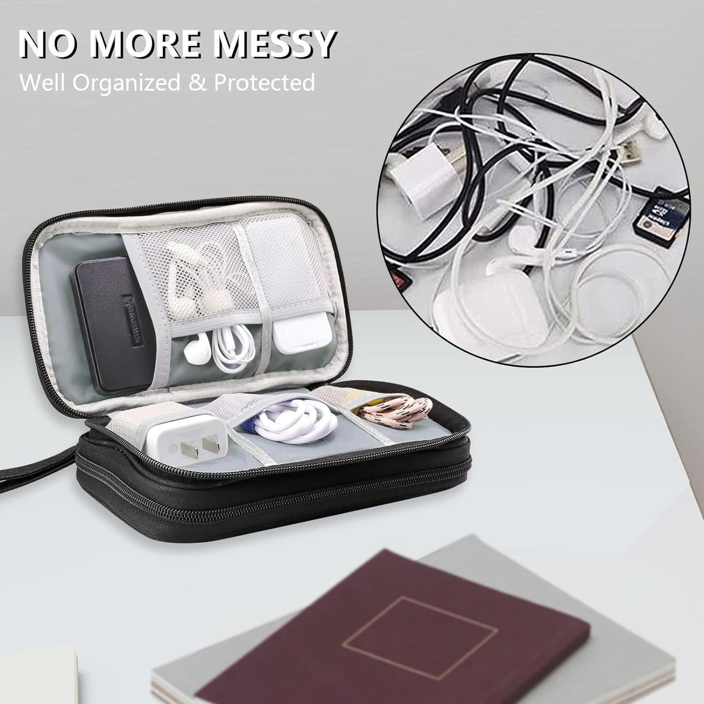 Teskyer Waterproof Cable Organizer Bag, Travel Accessories Bag, Electronic Accessories Bag, Black