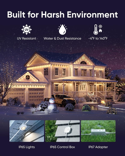 eufy Permanent Outdoor Lights E22, 15 Meters with 30 Triple-LED Lights, Smart RGBWW Lights, Daily and Festive, Up to IP67 Waterproof, AI Lighting Themes for Christmas, Links with Cameras, APP Control