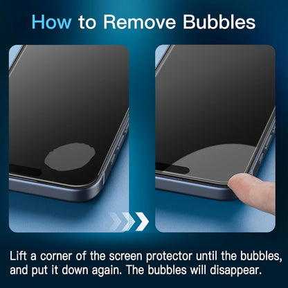 JETech Privacy Screen Protector for iPhone 15 Pro 6.1-Inch with Camera Lens Protector, Anti-Spy Tempered Glass Film, Easy Installation Tool, 2-Pack Each