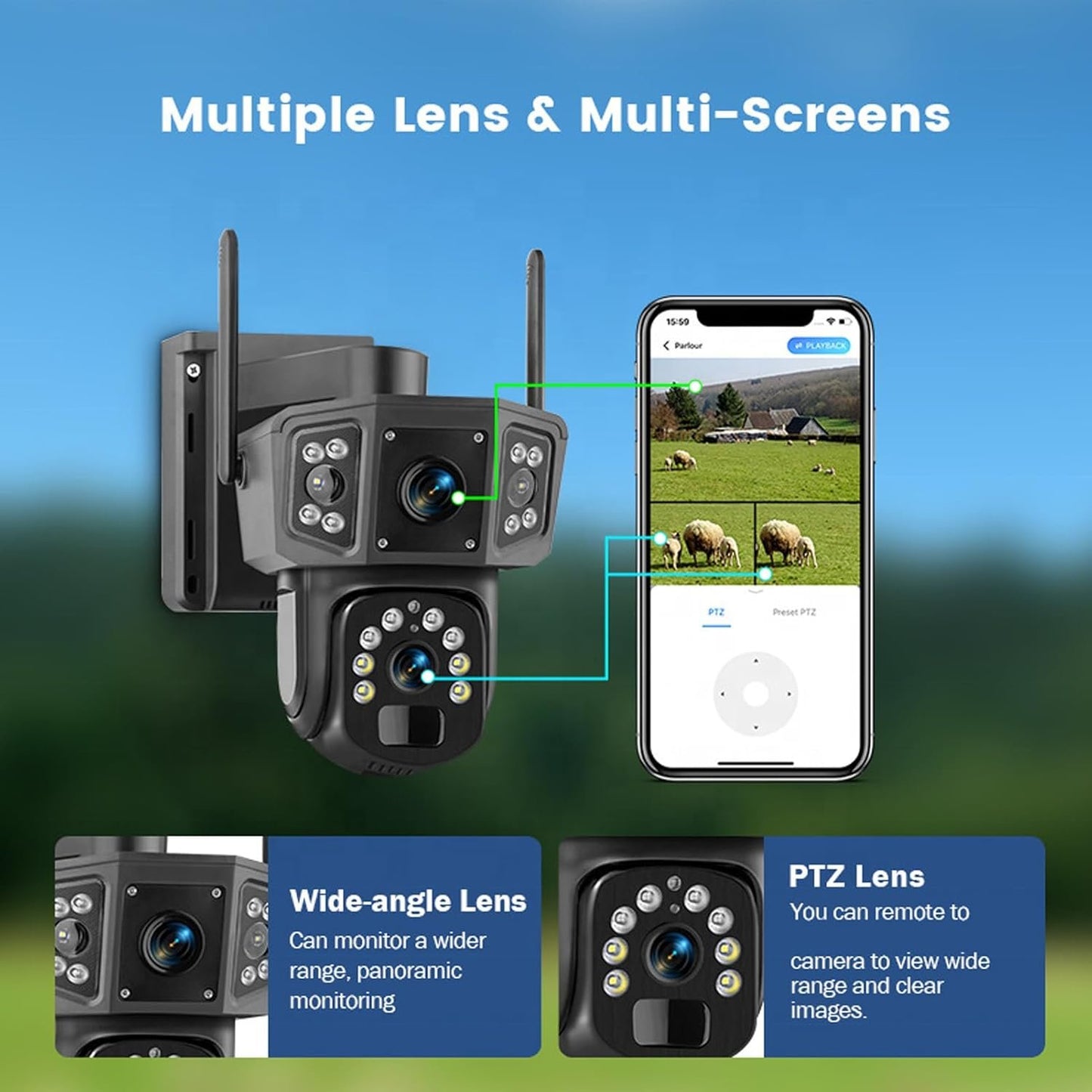 4K Security Camera with Solar Panel, WiFi 4G, Dual Lens, Color Night Vision, 2 Way Talk, 360Â° Pan 90Â° Tilt, Auto Tracking, Motion Detection, 8000mAh for Outdoor Use