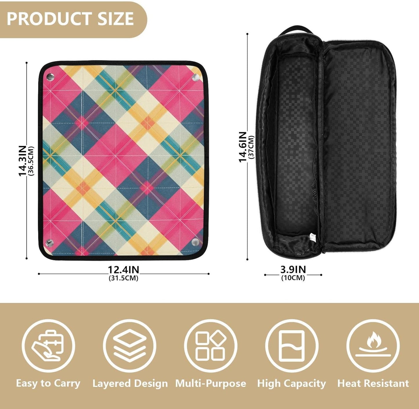 Plum Scacchiere Strumenti per capelli Borsa da viaggio con tappetino in ferro Custodia da viaggio portatile per utensili caldi e accessori per la cura dei capelli Organizzatore di accessori per