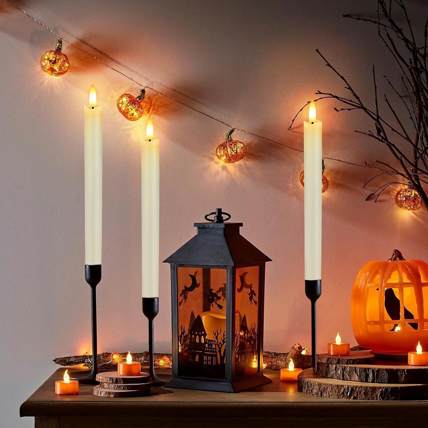 Flickering Flameless Ivory Candles Realistic LED Candles with Remote Control and Timer Battery- Operated Candles. (Taper Candles 3D Wick Real Wax Set of 6)