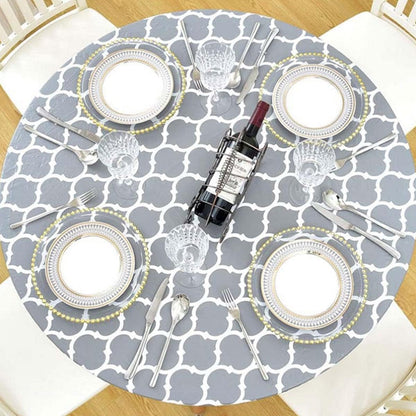 HSHGZSR Waterproof Round Tablecloth Elastic Edged Fitted Table Cover Wipeable Oil Proof Table Cloth for Kitchen Dining Room Tabletop (Grey, 43.3-55.1 Inch in Diameter)