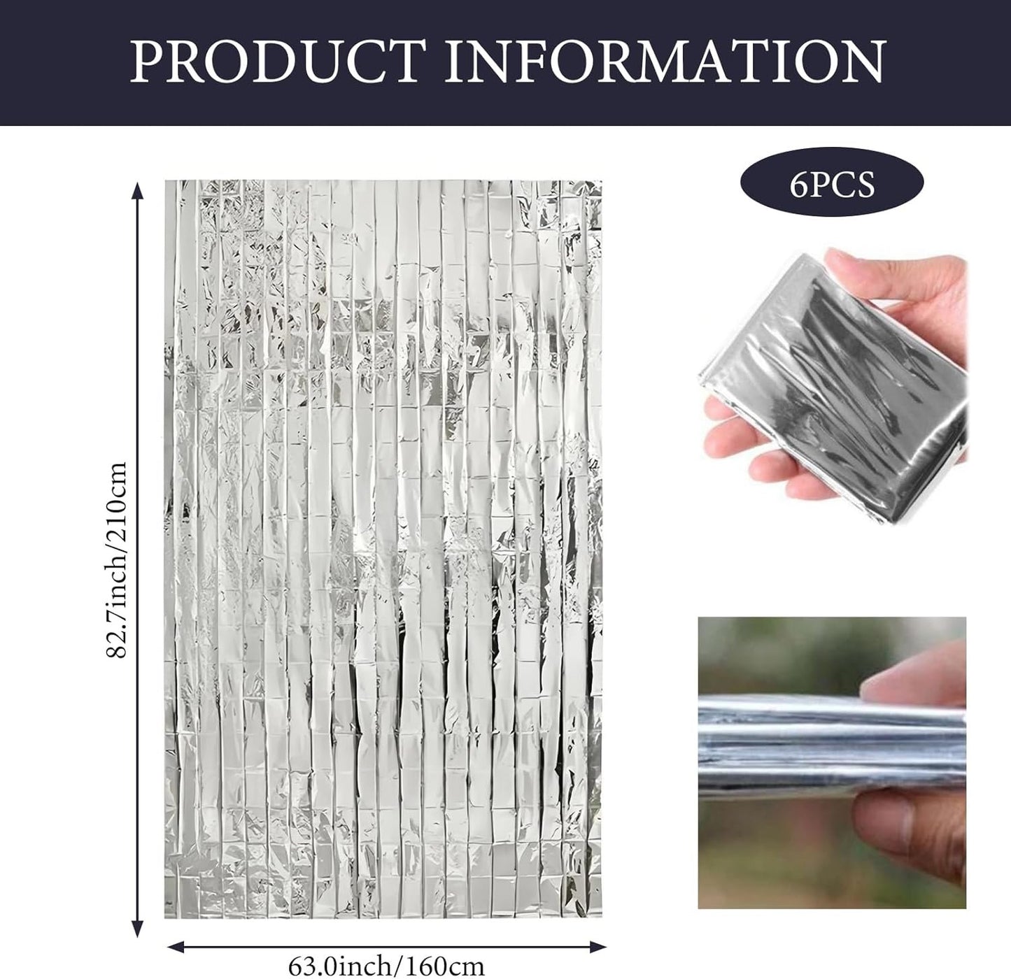 Rescue Blankets, Emergency Blanket, Emergency Thermal Blankets, Survival ReflectiveThermal First Aid Foil Blanket for Camping and Emergency Ideal for Outdoors, Survival, Hiking, First Aid (6)