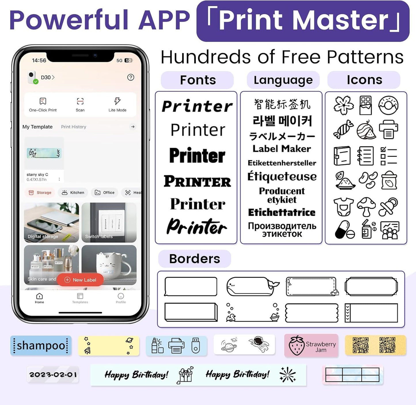 Phomemo D30 Label Makers Machine - Portable Bluetooth Mini Sticker Thermal Label Printer Handheld Rechargeable, Easy to Use for Office Home Organization, Rich Icon Font Multiple Templates