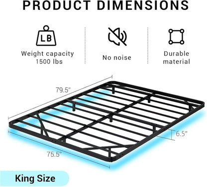 Floating Bed Frame King Size with Smart LED Lights, Modern Metal Platform Bed Base No Box Spring Needed - Easy Assembly and Noise Free