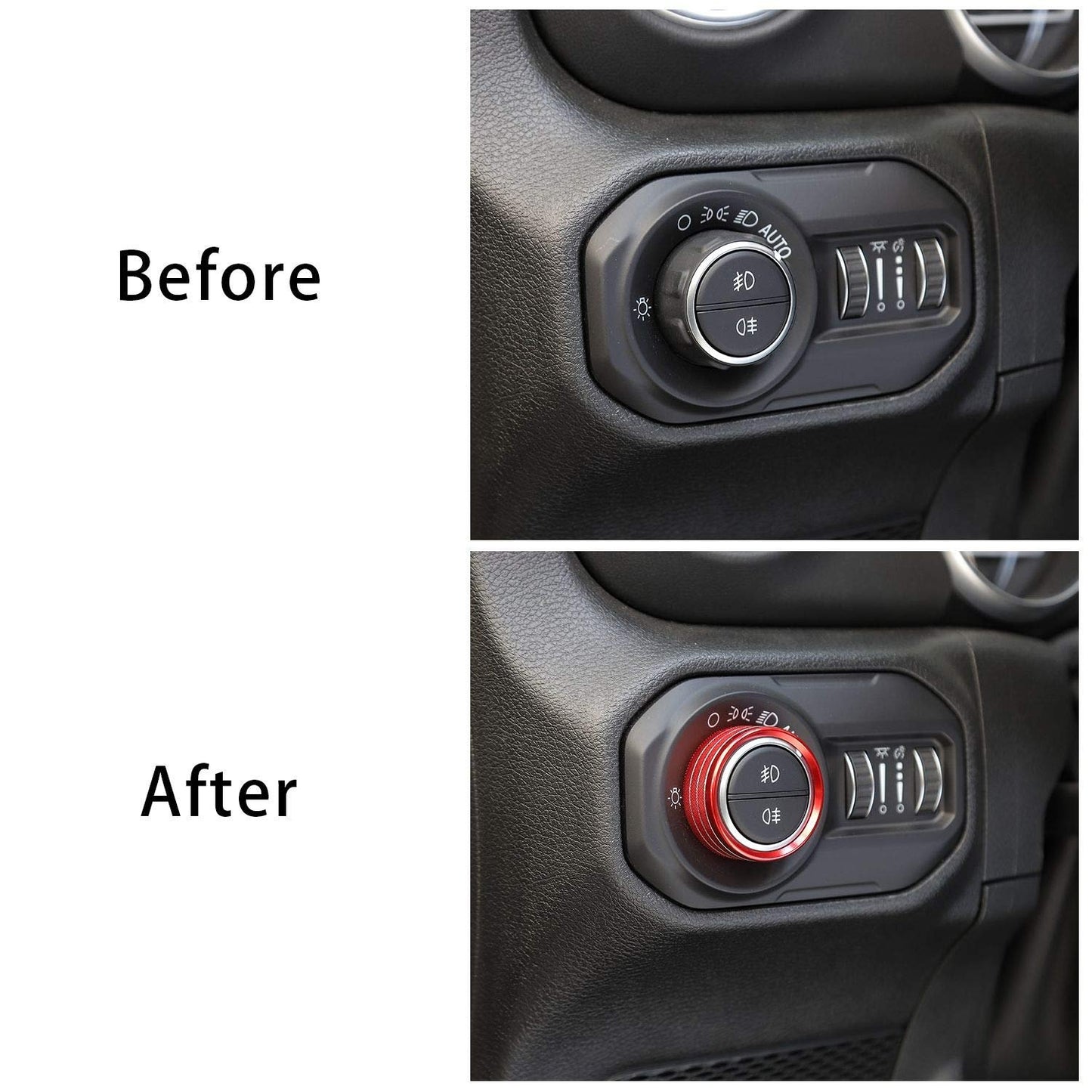 Voodonala Air Conditioner Headlight Center Consoles Switch Knob Cover Trim for 2018-2025+ Jeep Wrangler JL JLU Gladiator JT 4XE Interior Accessories, Red Aluminum Alloy 4pcs