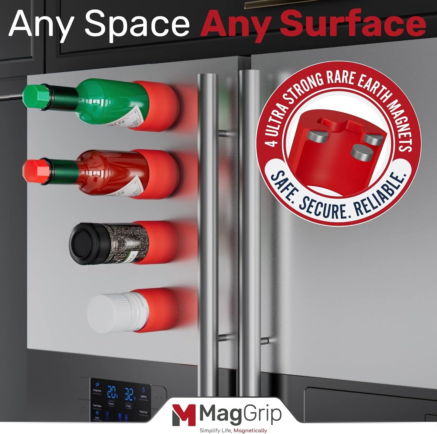 Magnetic Spice Jars Grip, RV Camper Kitchen Organization, Organization Must-Haves, Camper Must Haves, RV Kitchen Accessories, Motorhome Accessories, Tiny Home Kitchen Gadgets Space Saving 4pk Red