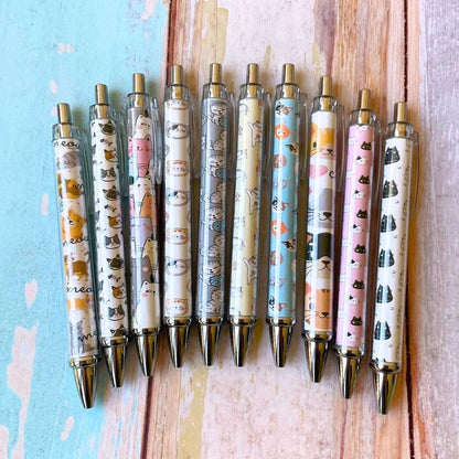 10PC Cat Ink Pens Set Cute Kawaii Funny Cats Kitty Themed Paw Ballpoint Gel Pen School Stationary Notebook Diary For Women Lovers Office Worker Supplies Stuff Clipboard Decor Desk Accessories Gifts