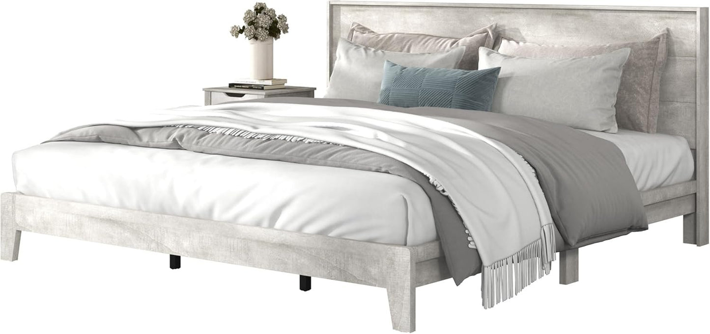 Galano Payne King Bed Frame with Headboard – Dusty Grey Oak Platform Bedframe, King Size Bed Frame, Base de Lit King, Solid Wood Foundation, Wood Slat Support, 80.35" D x 85.31" W x 40.16" H