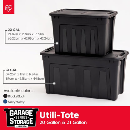IRIS USA 117.4 L Heavy Duty Totes for Storage with Easy-Grip Handles, 4 Pack, Storage Bins with Lids, Durable Stackable Utility Containers, Large Garage Organizing Tubs - Black