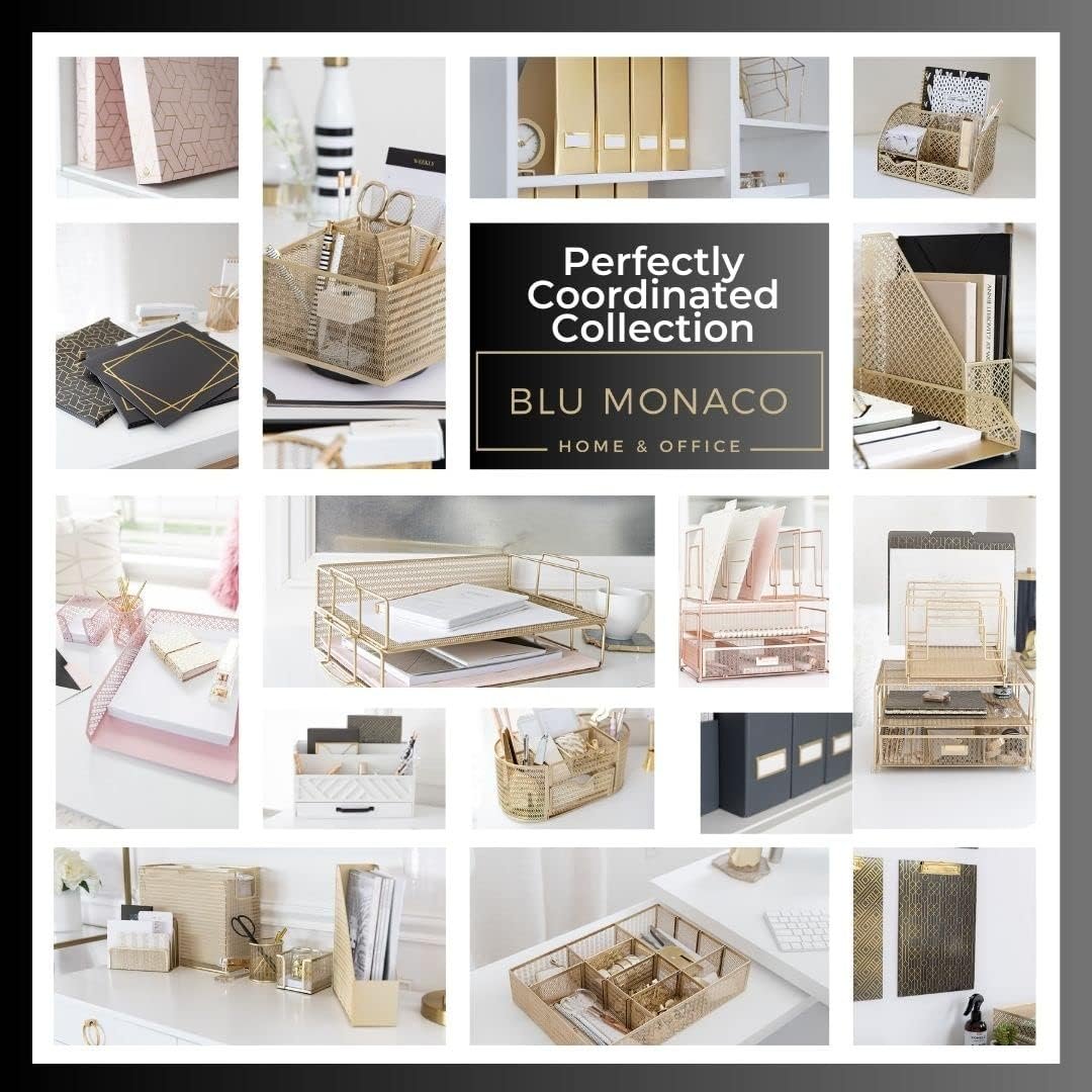 BLU MONACO Gold Desk Accessories and Workspace, Desktop Organizer - Cute File Organizer for Desk and Drawer Storage for Office Supplies, Paper, Device and Folders - File Holder