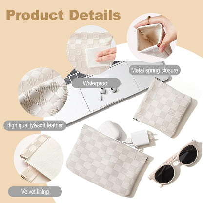 Easyplum 2PCS Leather Pocket Cosmetic Bag for Purse,Coin Purse Lipstick Cosmetic Accessories Organizer, Travel Kit Storage Pouch,Waterproof Portable No Zipper Self-closing Small Makeup Pouch for Women