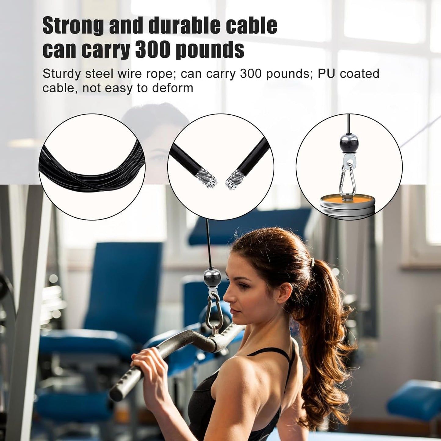 196in Fitness Pulley Cable, Adjustable Home Gym Replacement Cables Pulley System Gym Heavy Duty Fitness Steel Wire Rope 5mm Thick for Pulley Machine Accessories Home Gym