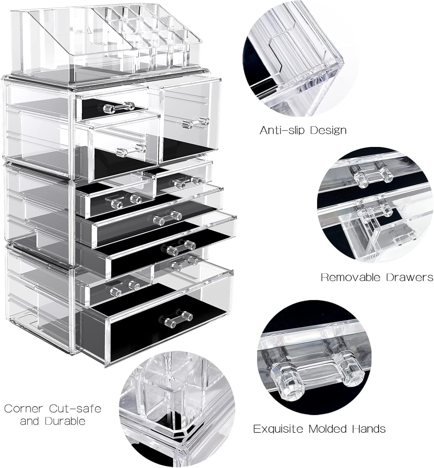 DILIBRA Acrylic Makeup Organizer, Stackable Clear Cosmetic Display Case with 10 Drawers, Large Skin Care Storage Organizer Display Box for Jewelry Hair Accessories Vanity Bathroom Counter Dresser
