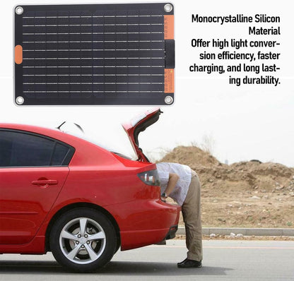 Solar Panel, 15W 5V Portable Monocrystalline Solar Panel Power Charger, Waterproof Portable Power Station with Suction Cup and 2 USB C Ports for Camping Hiking Phone Charging