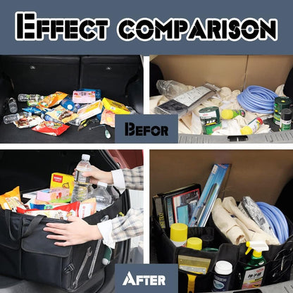 Mearo Trunk Organizer, Foldable & Waterproof Multi Compartment Car Storage, Black