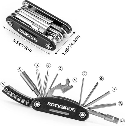 ROCKBROS Bike Repair Kits 16 in 1 Multi-Function Bike Tool Kits Portable Foldable Bike Multitool Cycling Tool Kit Bike Tool Allen Wrench Tire Levers