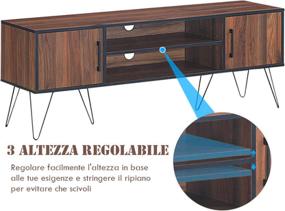 COSTWAY TV Stand Up to 60", TV Stand with 2 Doors, Cable Holes and Adjustable Shelf, TV Stand with Metal Legs for Living Room, Bedroom, 150 x 39 x 56 cm, Mrrone