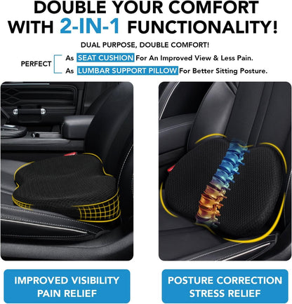 kingphenix Wedge Car Seat Cushion: Memory Foam Truck Seat Cushion for Car Seat Driver - Sciatica and Back Pain Relief - Suit for Car, Office Chair - Black